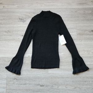 Calligraphie Black Top Womens Small Sparkle Bell Sleeve Long Sleeve Nwt